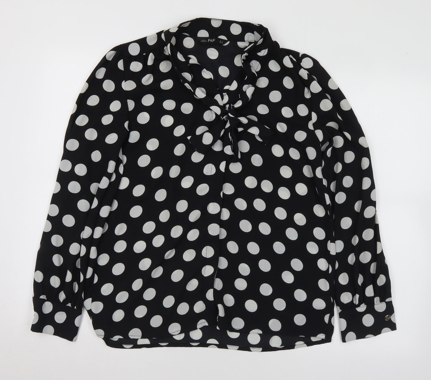 F&F Womens Black Polka Dot Polyester Basic Blouse Size 10 Henley