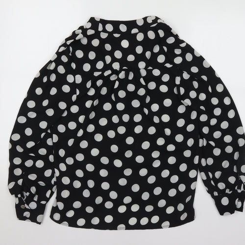 F&F Womens Black Polka Dot Polyester Basic Blouse Size 10 Henley