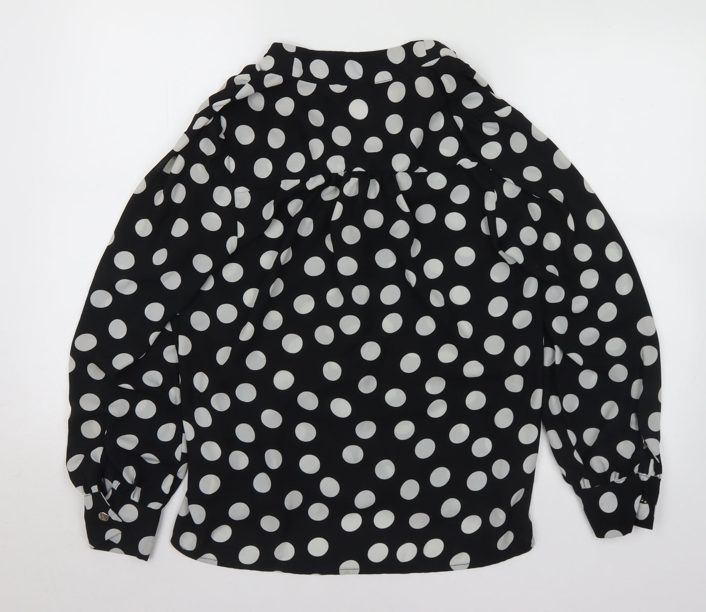 F&F Womens Black Polka Dot Polyester Basic Blouse Size 10 Henley