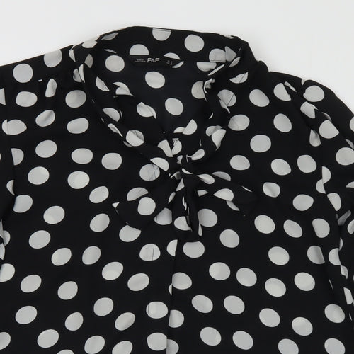 F&F Womens Black Polka Dot Polyester Basic Blouse Size 10 Henley