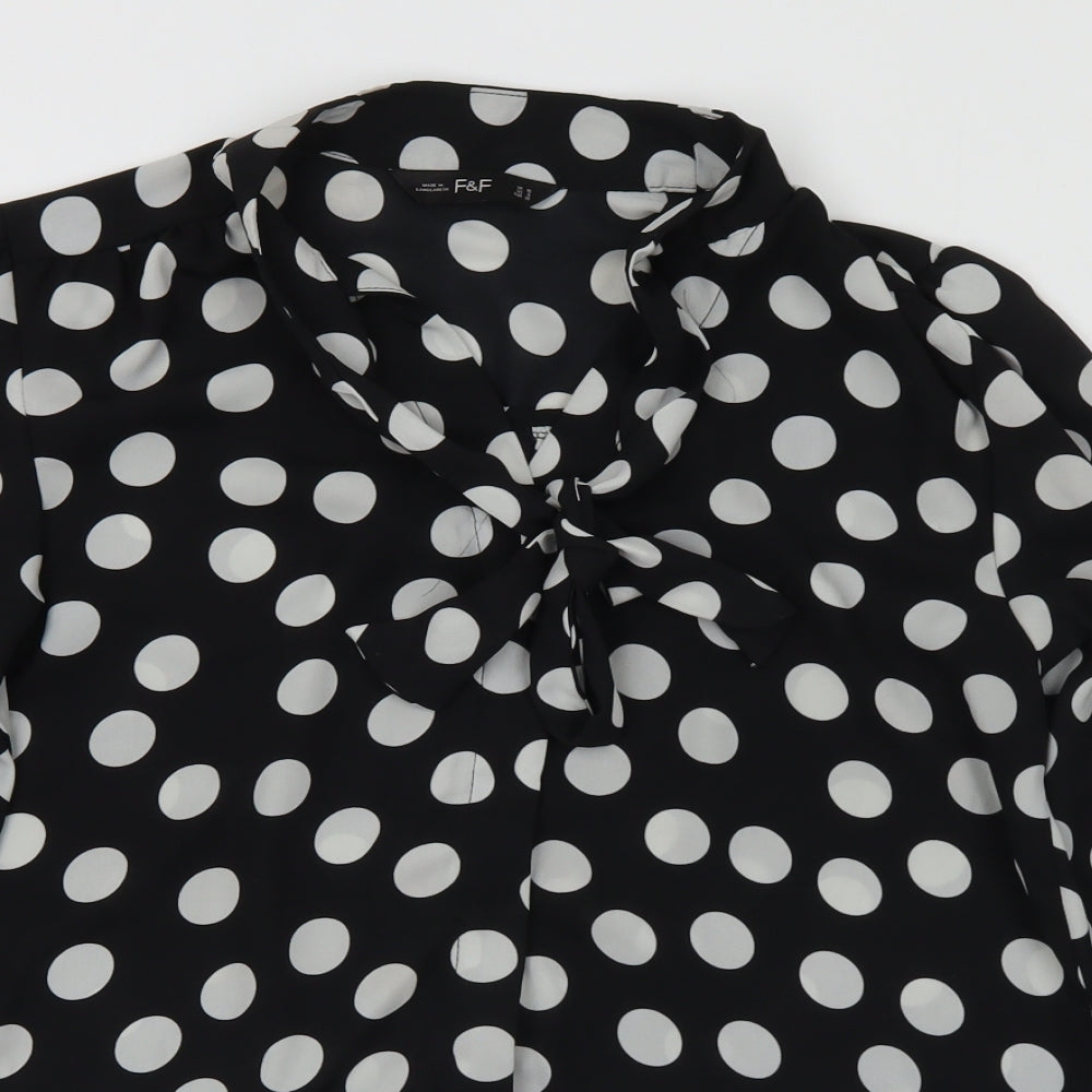 F&F Womens Black Polka Dot Polyester Basic Blouse Size 10 Henley