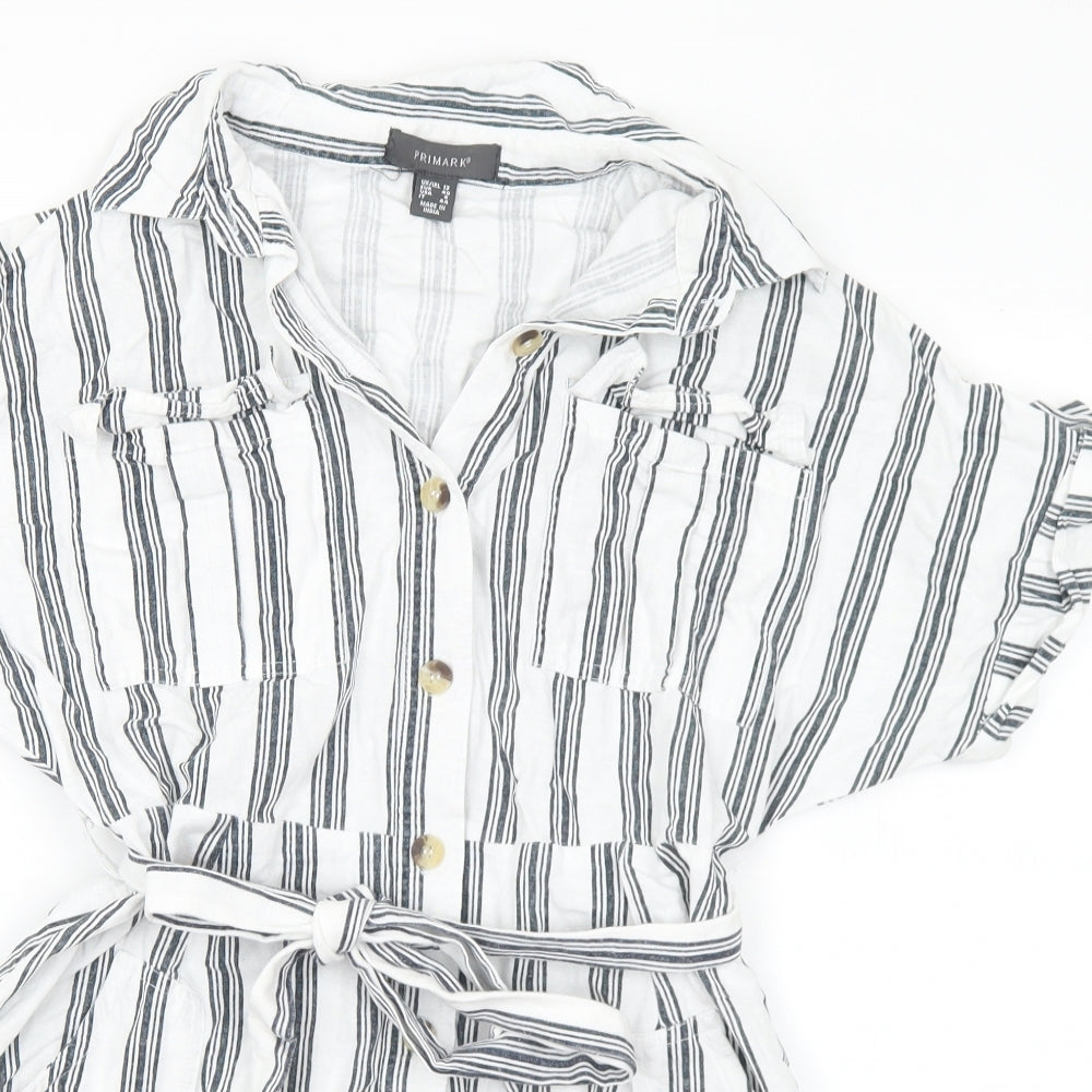 Primark Womens White Striped Viscose Romper One-Piece Size 12
