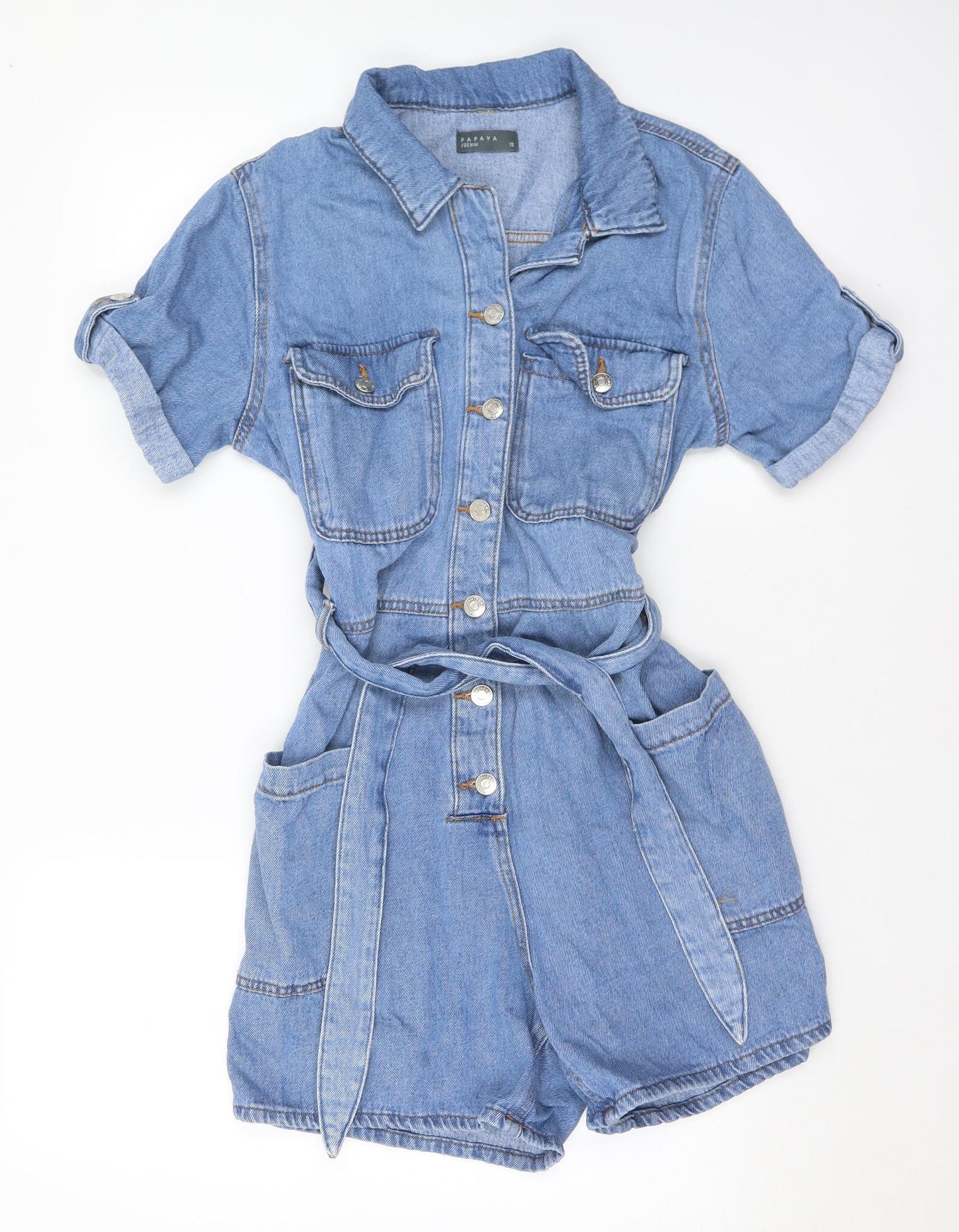 Matalan Womens Blue  Cotton Romper One-Piece Size 12 L4 in Button