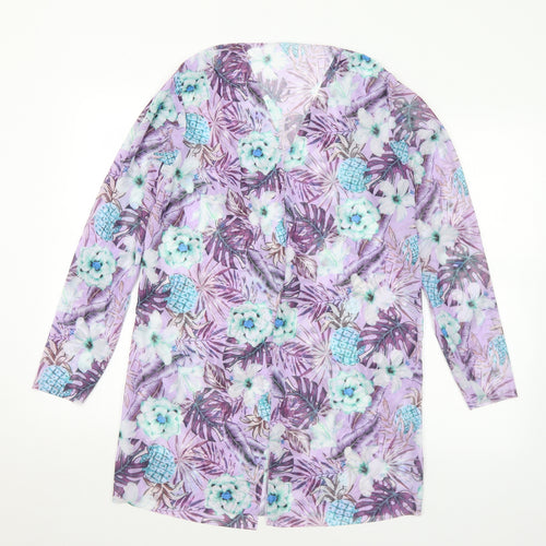 Preworn Womens Multicoloured Floral Polyester Kimono Blouse Size L V-Neck - Sheer