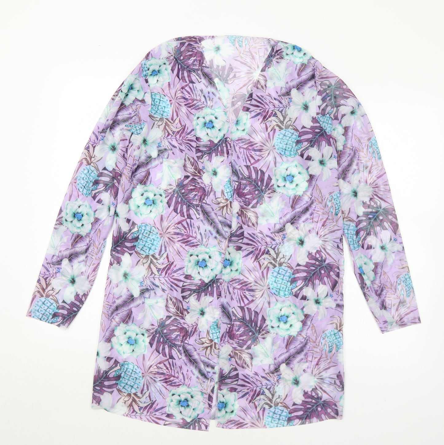 Preworn Womens Multicoloured Floral Polyester Kimono Blouse Size L V-Neck - Sheer