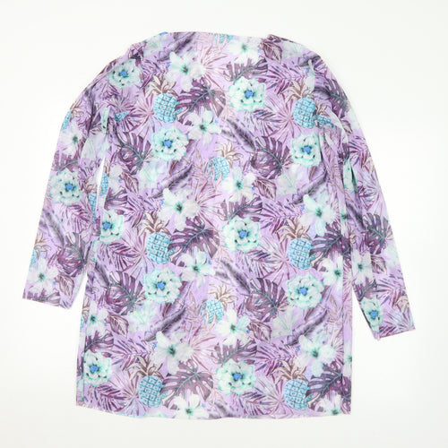 Preworn Womens Multicoloured Floral Polyester Kimono Blouse Size L V-Neck - Sheer