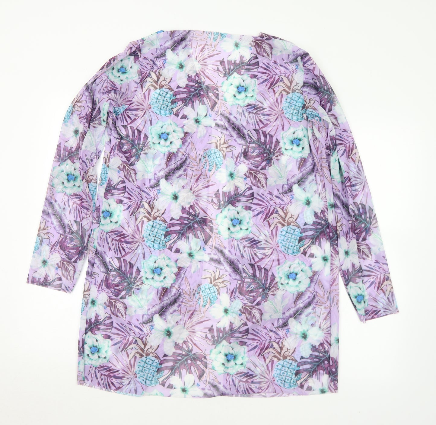Preworn Womens Multicoloured Floral Polyester Kimono Blouse Size L V-Neck - Sheer