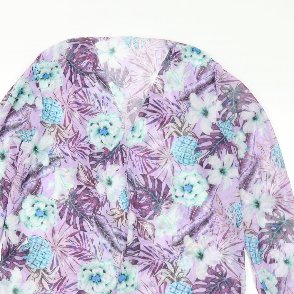 Preworn Womens Multicoloured Floral Polyester Kimono Blouse Size L V-Neck - Sheer