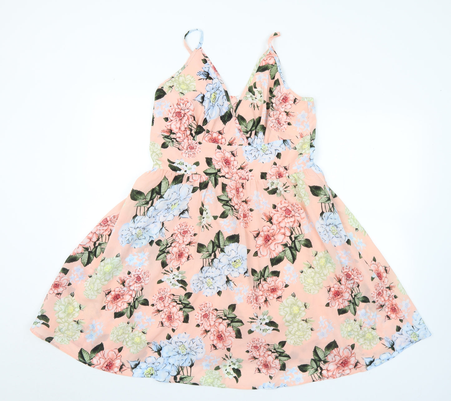 SheIn Womens Multicoloured Floral Polyester Skater Dress  Size L  V-Neck