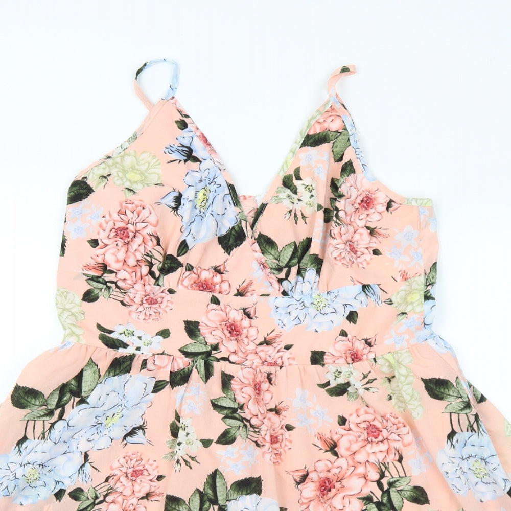 SheIn Womens Multicoloured Floral Polyester Skater Dress  Size L  V-Neck