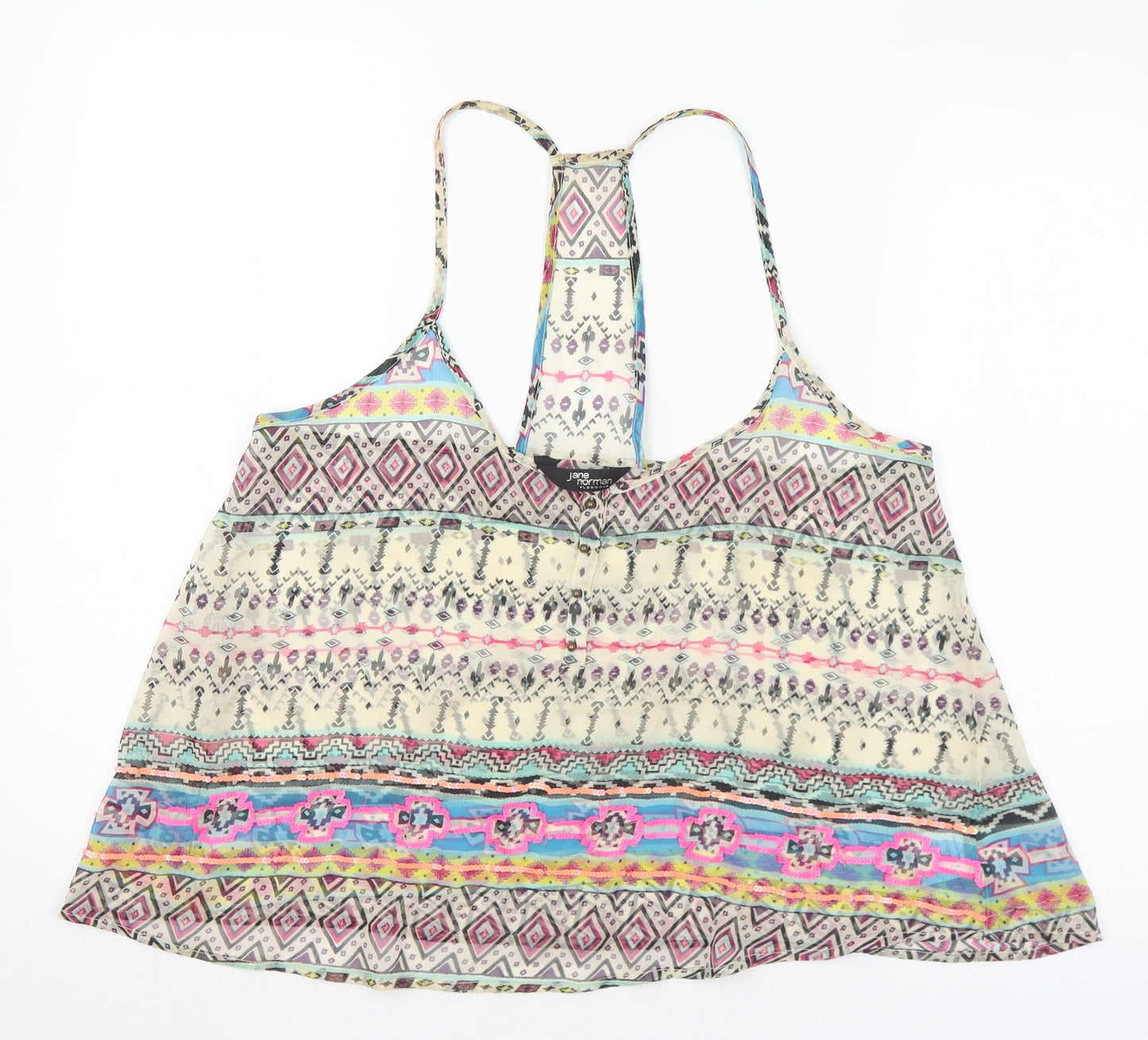 Jane Norman Womens Multicoloured Geometric Polyester Camisole Tank Size 14 Halter