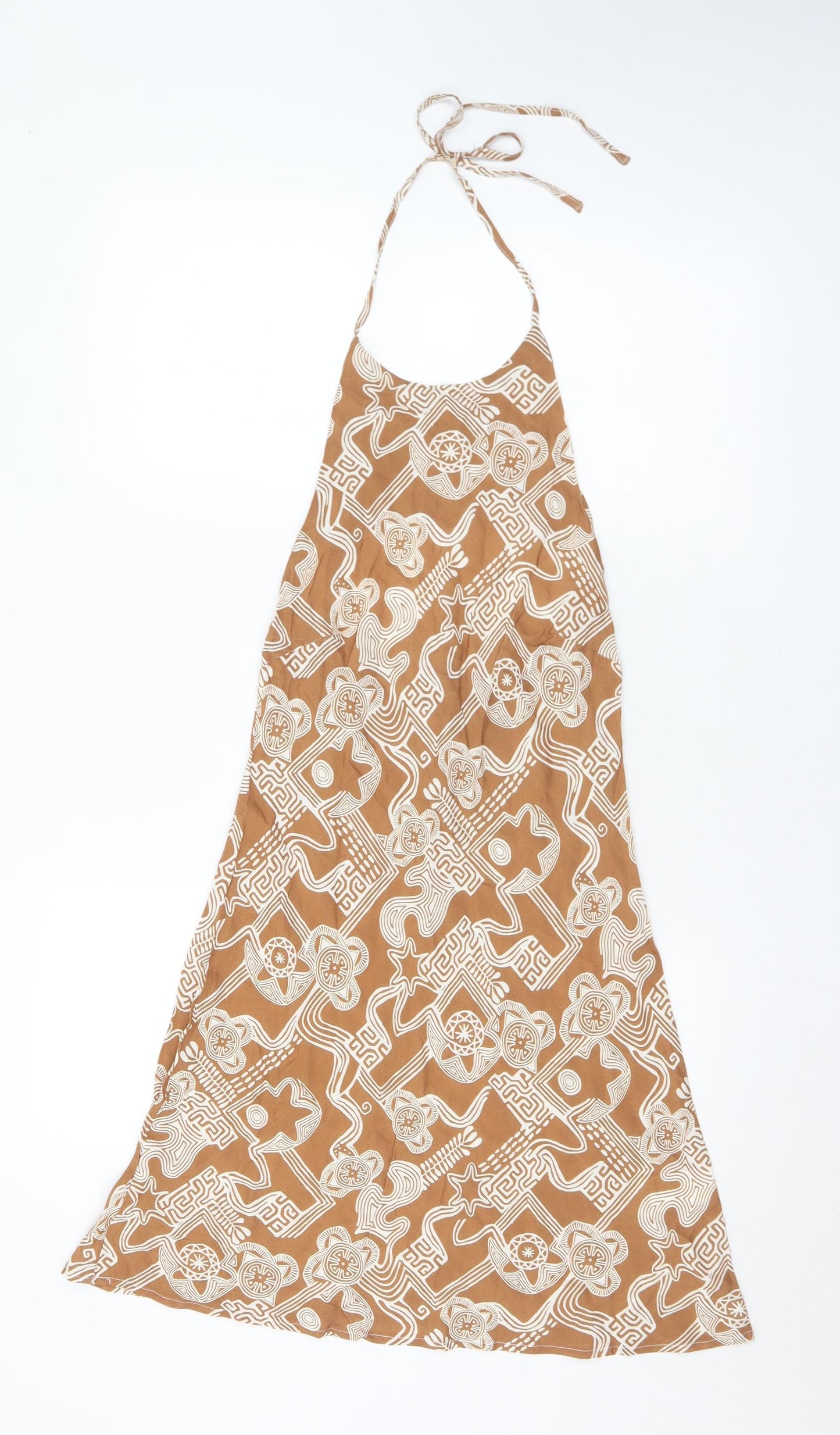 Glamorous Womens Brown Geometric Viscose A-Line  Size 8  Halter