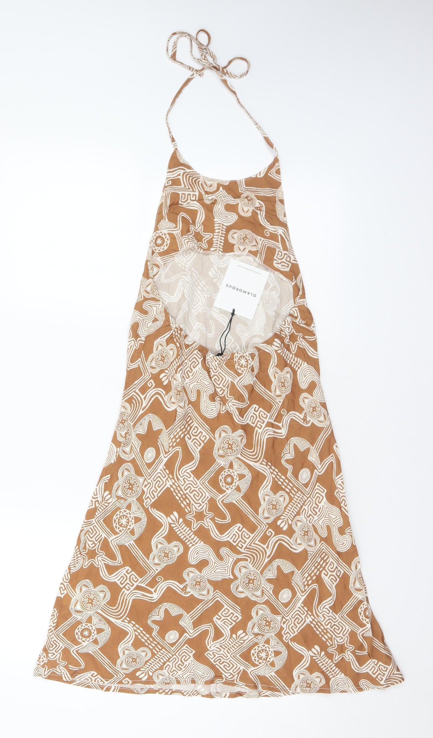 Glamorous Womens Brown Geometric Viscose A-Line  Size 8  Halter