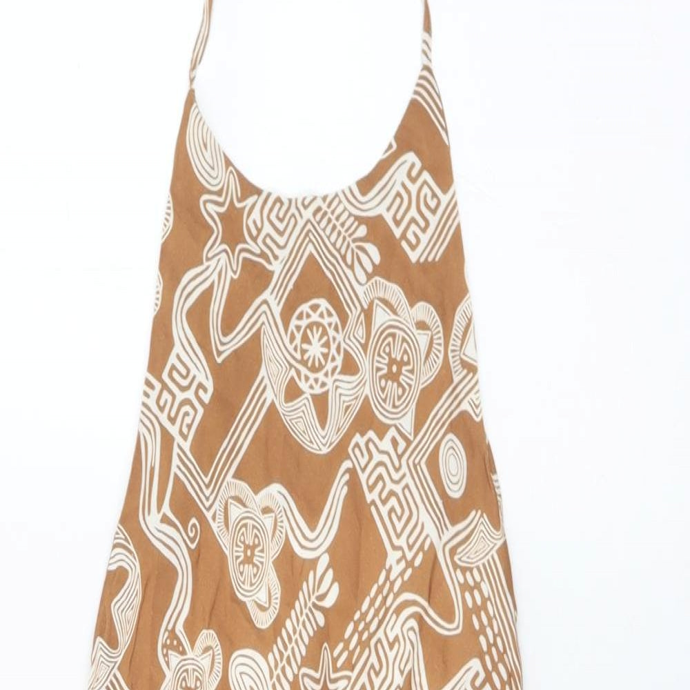 Glamorous Womens Brown Geometric Viscose A-Line  Size 8  Halter