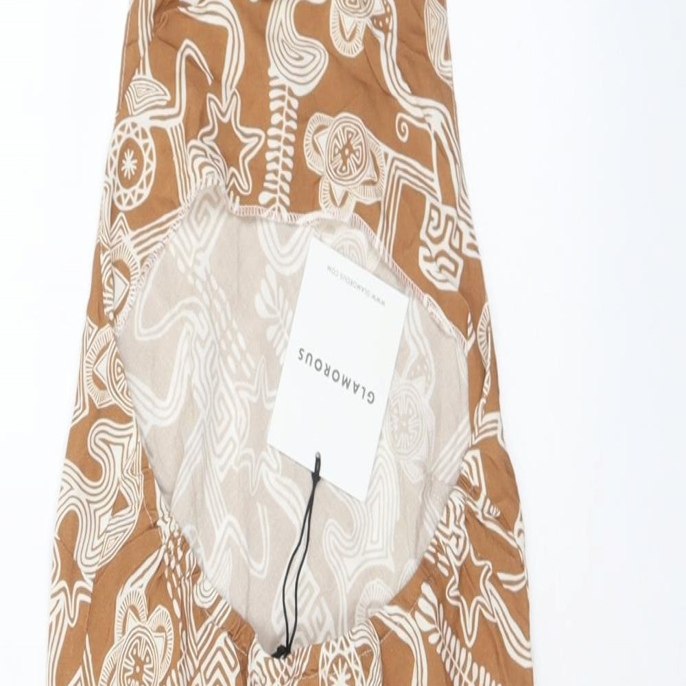 Glamorous Womens Brown Geometric Viscose A-Line  Size 8  Halter