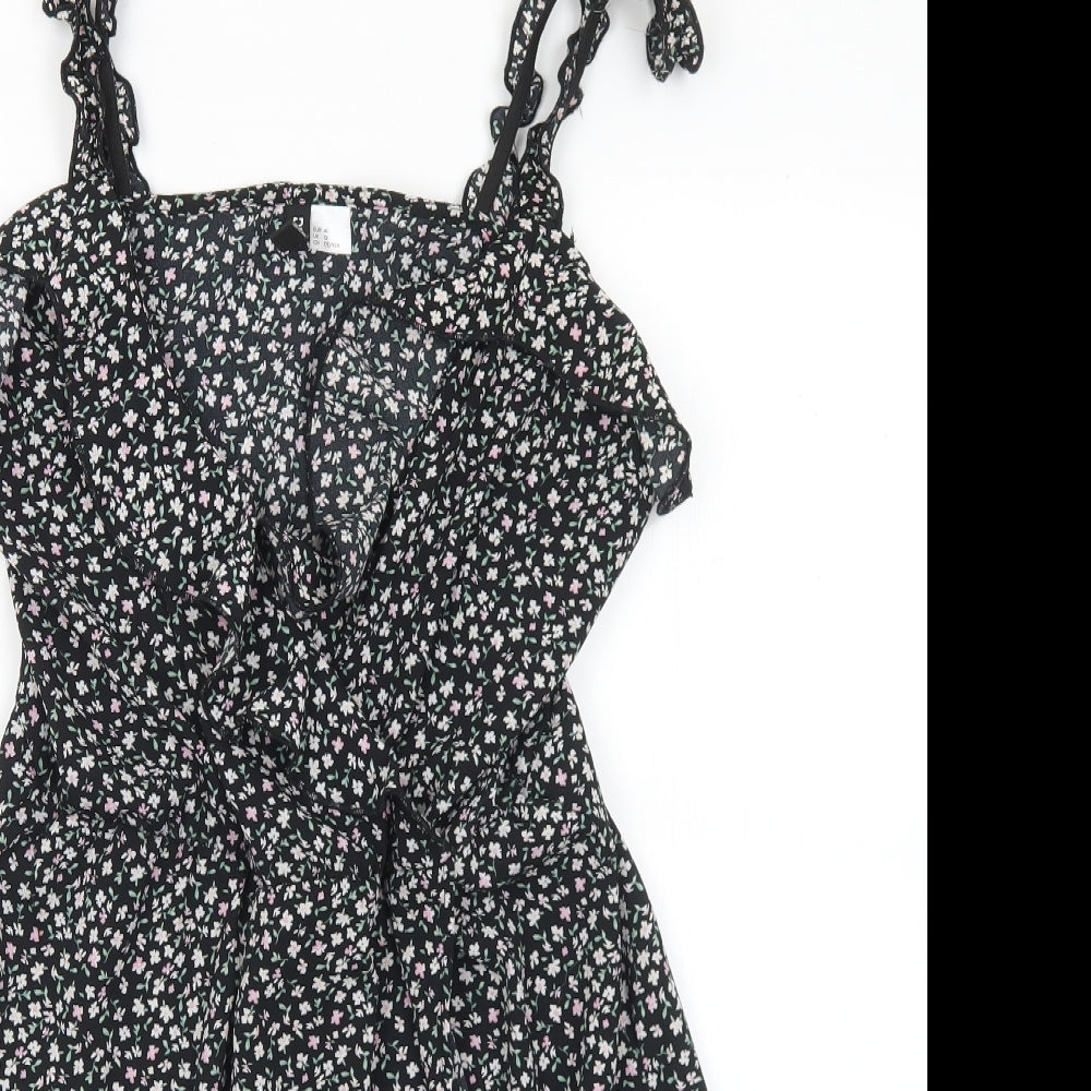 Divided Womens Black Floral Polyester Wrap Dress  Size 12  V-Neck