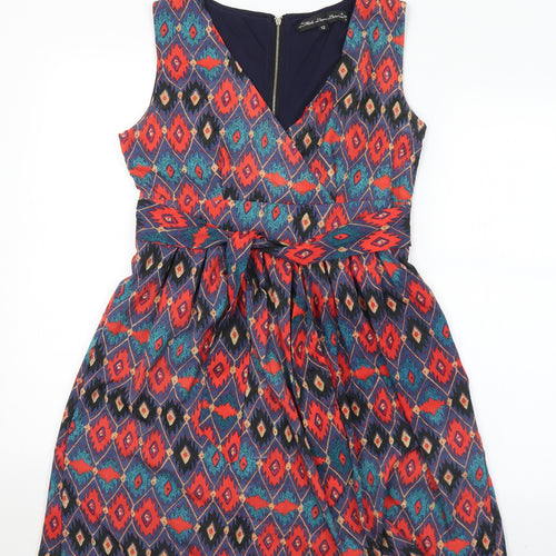 Yumi Womens Multicoloured Geometric Polyester A-Line  Size 12  V-Neck