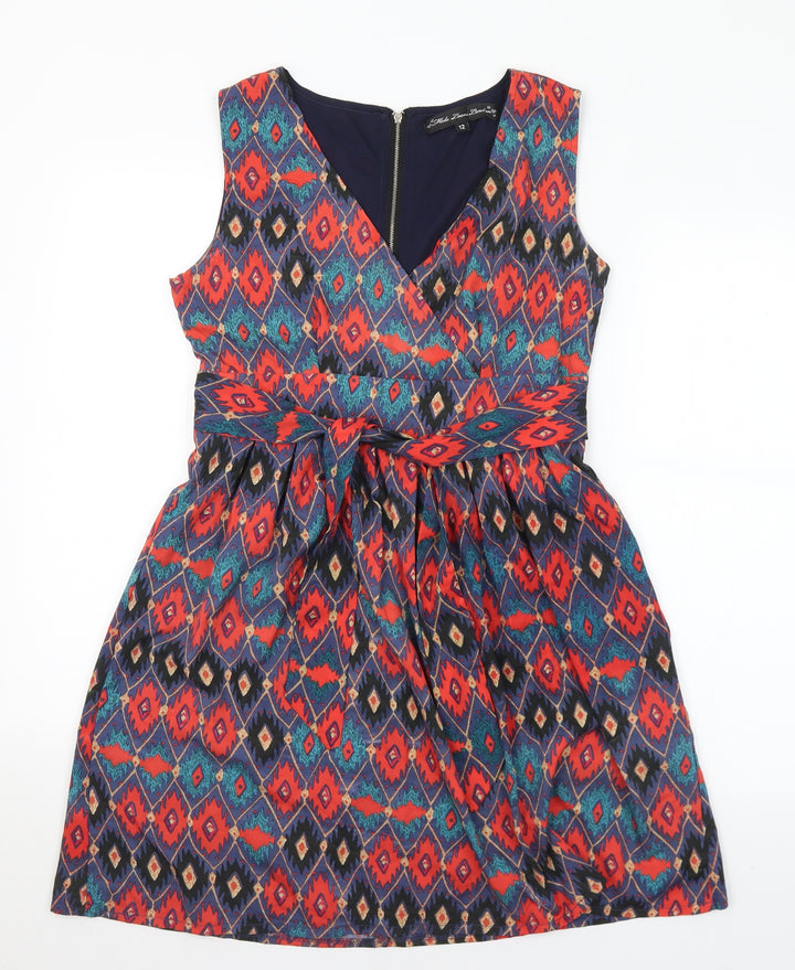 Yumi Womens Multicoloured Geometric Polyester A-Line  Size 12  V-Neck