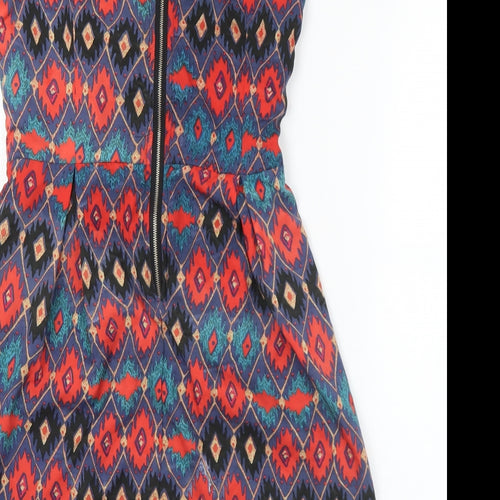 Yumi Womens Multicoloured Geometric Polyester A-Line  Size 12  V-Neck