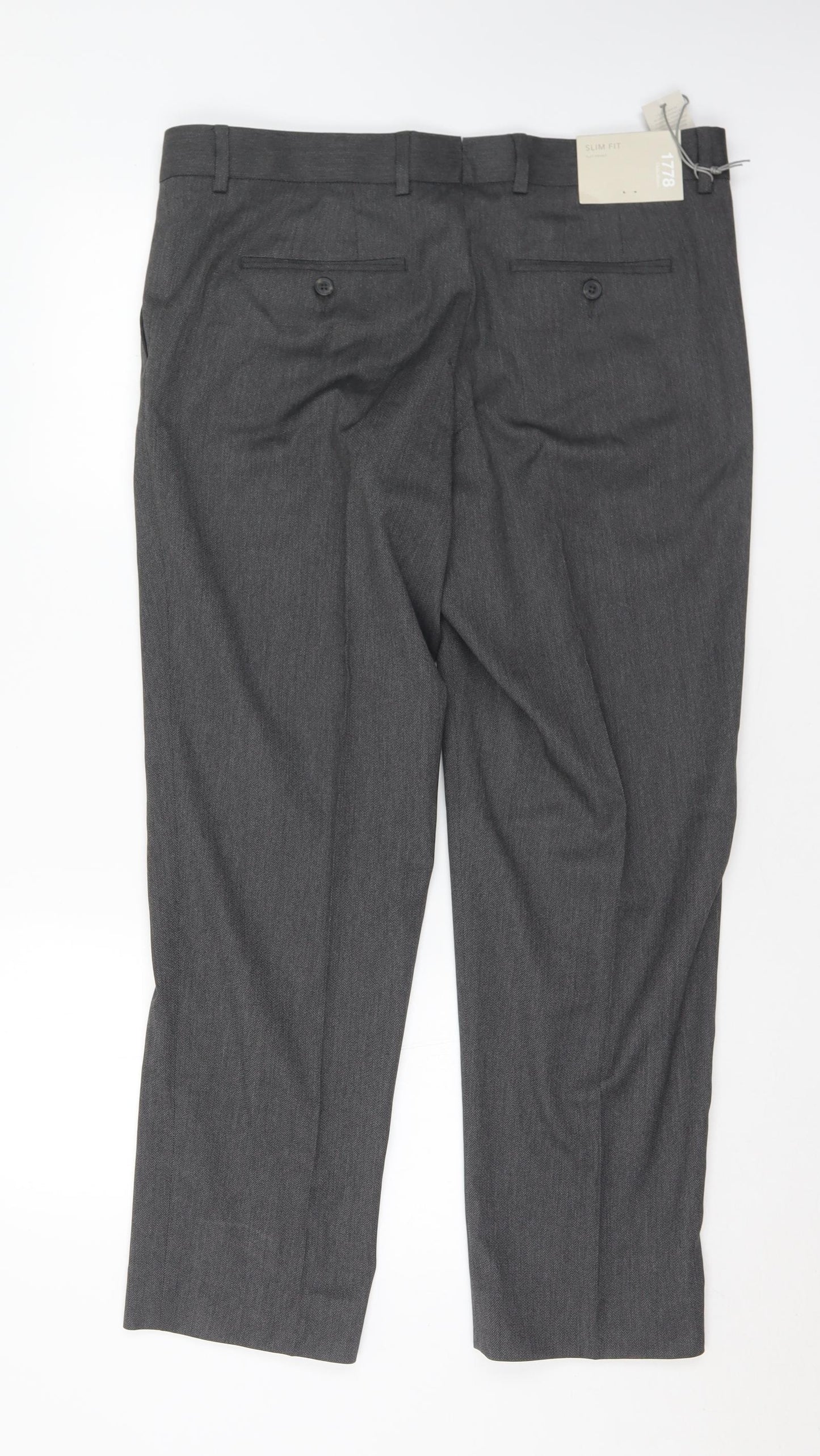 Debenhams Mens Grey  Polyester Trousers  Size 36 in L29 in Slim Button