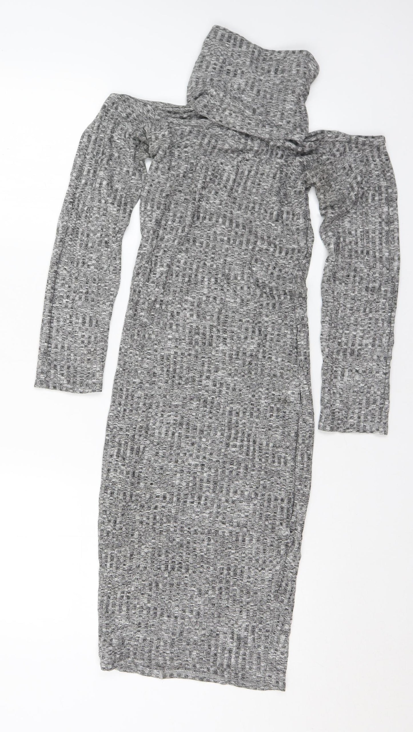 Boohoo Womens Grey  Acrylic Jumper Dress  Size 10  Roll Neck