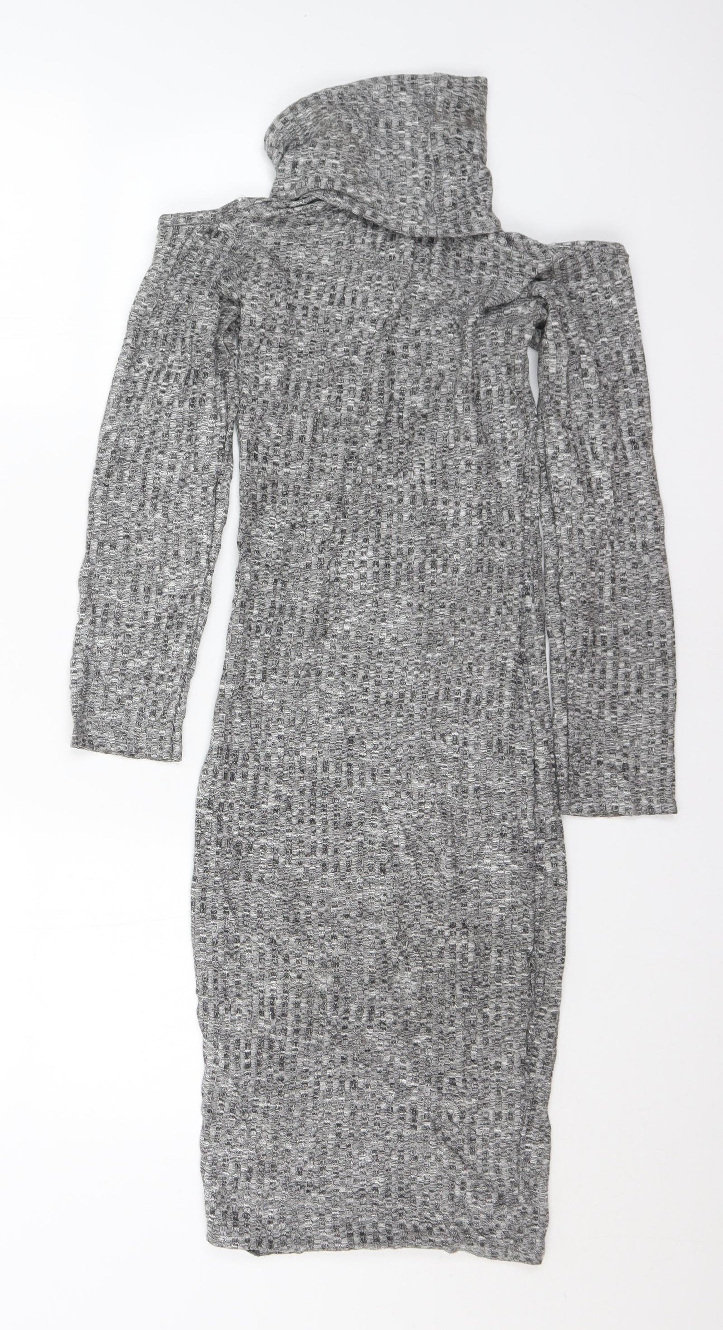 Boohoo Womens Grey  Acrylic Jumper Dress  Size 10  Roll Neck