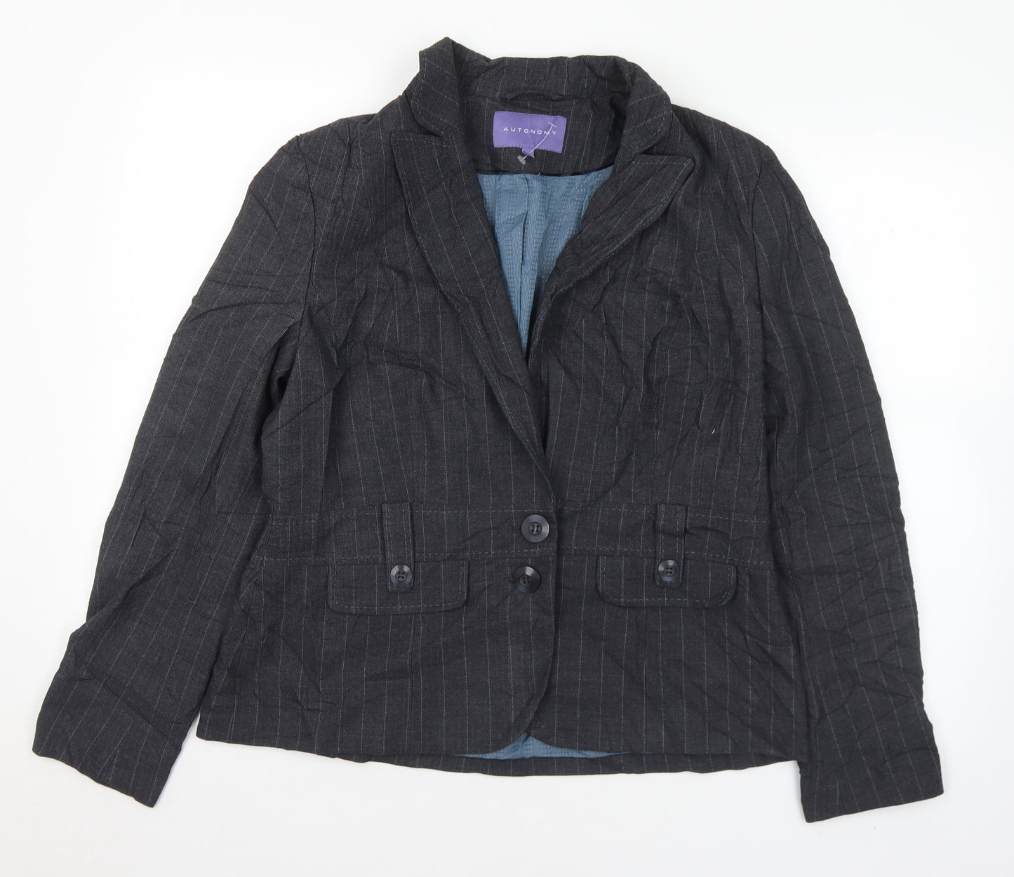Atuonomy Womens Grey Pinstripe Polyester Jacket Suit Jacket Size 16