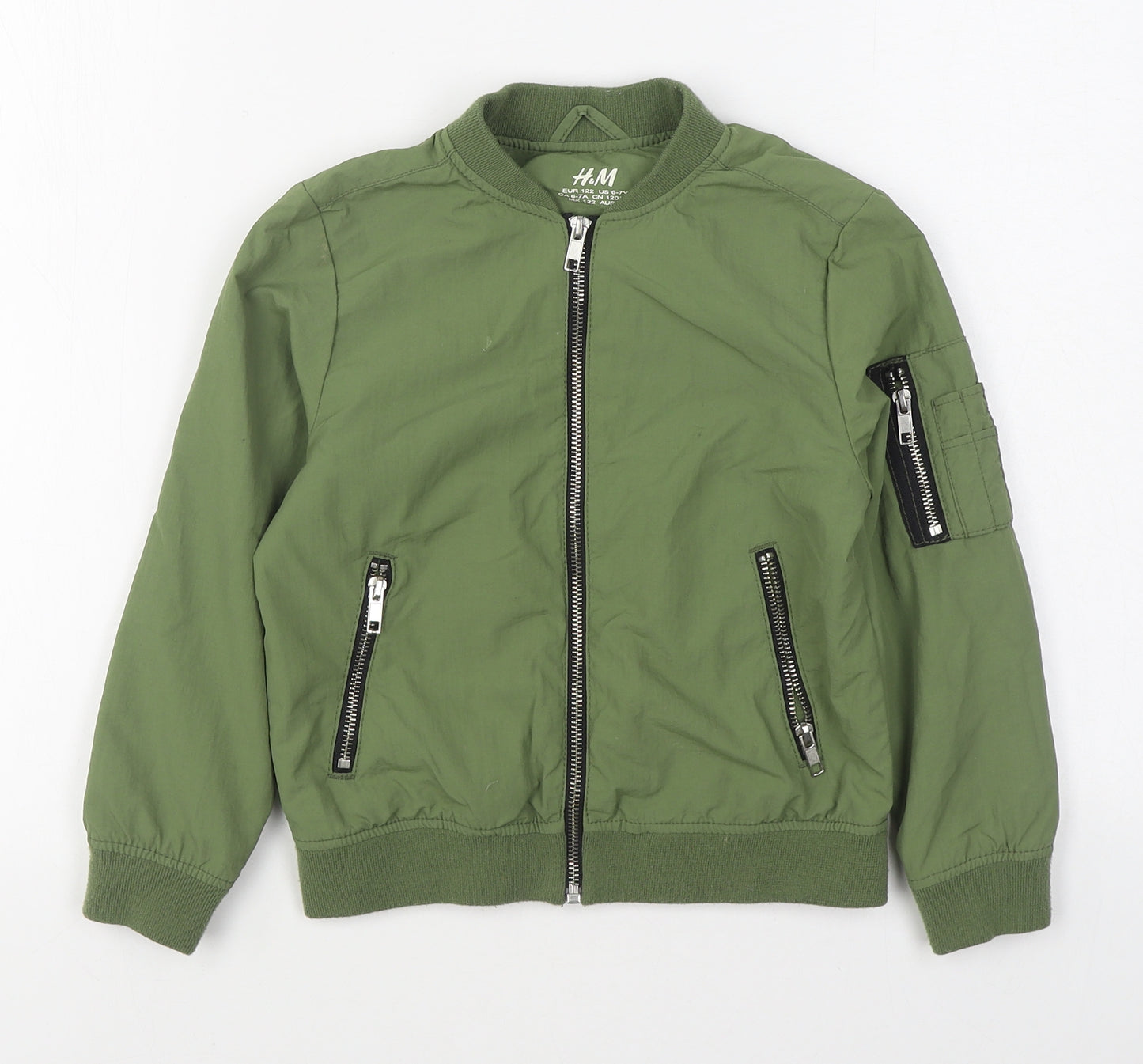 H&M Boys Green   Bomber Jacket Jacket Size 7 Years  Zip
