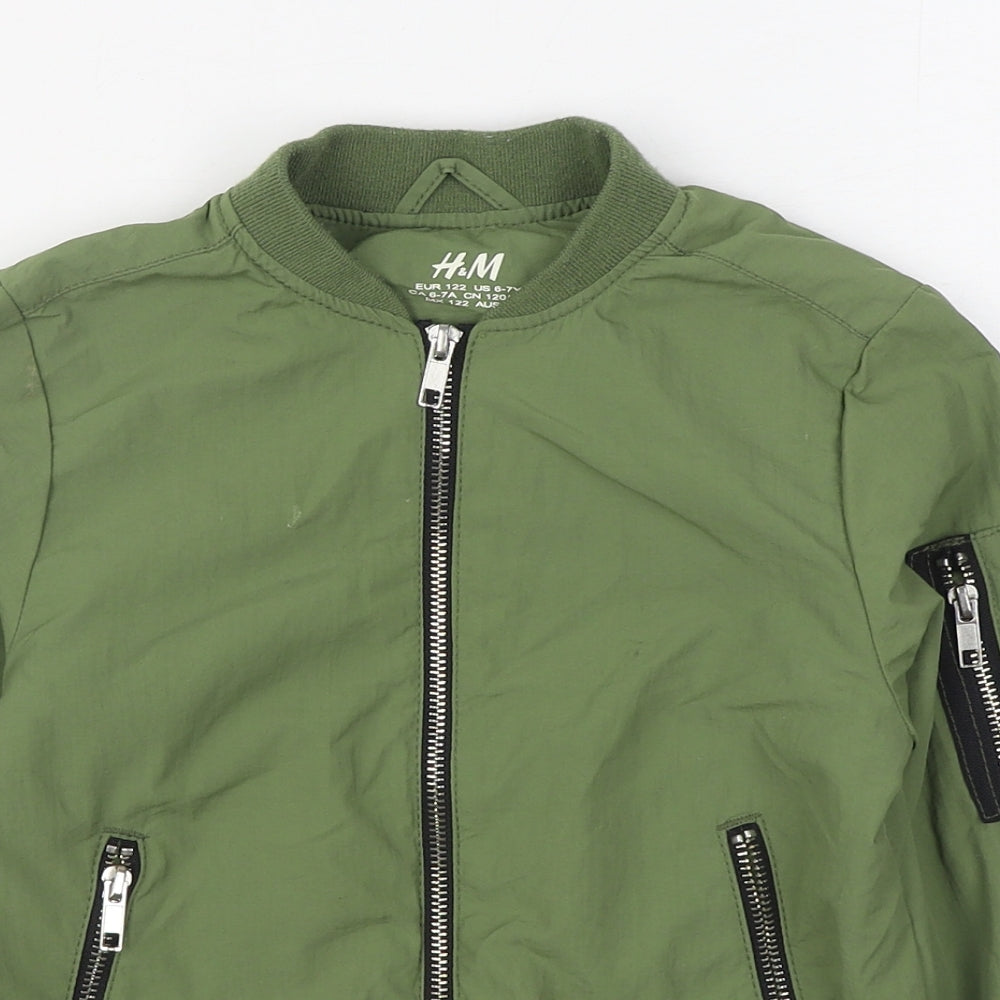 H&M Boys Green   Bomber Jacket Jacket Size 7 Years  Zip