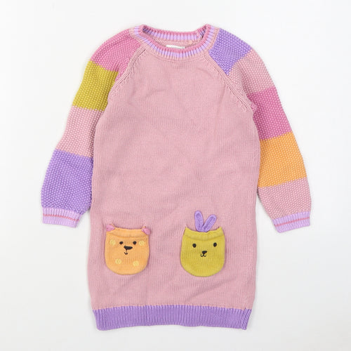 NEXT Girls Multicoloured Colourblock 100% Cotton Jumper Dress  Size 3-4 Years  Round Neck Pullover