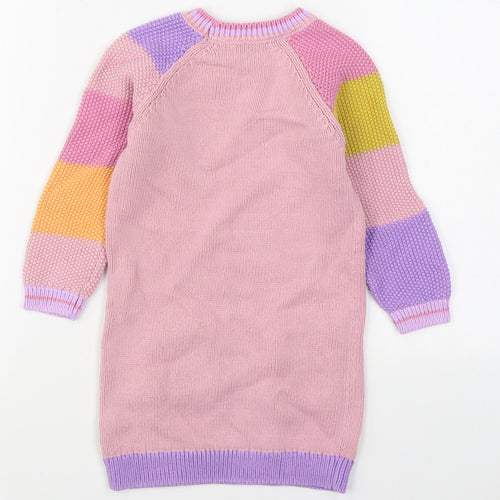 NEXT Girls Multicoloured Colourblock 100% Cotton Jumper Dress  Size 3-4 Years  Round Neck Pullover
