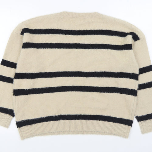 SheIn Womens Beige Round Neck Striped Polyester Pullover Jumper Size XL