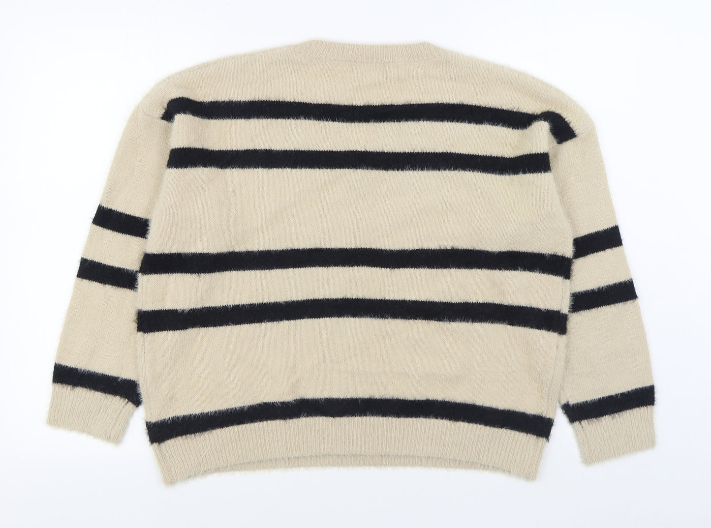 SheIn Womens Beige Round Neck Striped Polyester Pullover Jumper Size XL