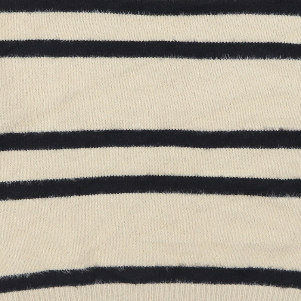 SheIn Womens Beige Round Neck Striped Polyester Pullover Jumper Size XL