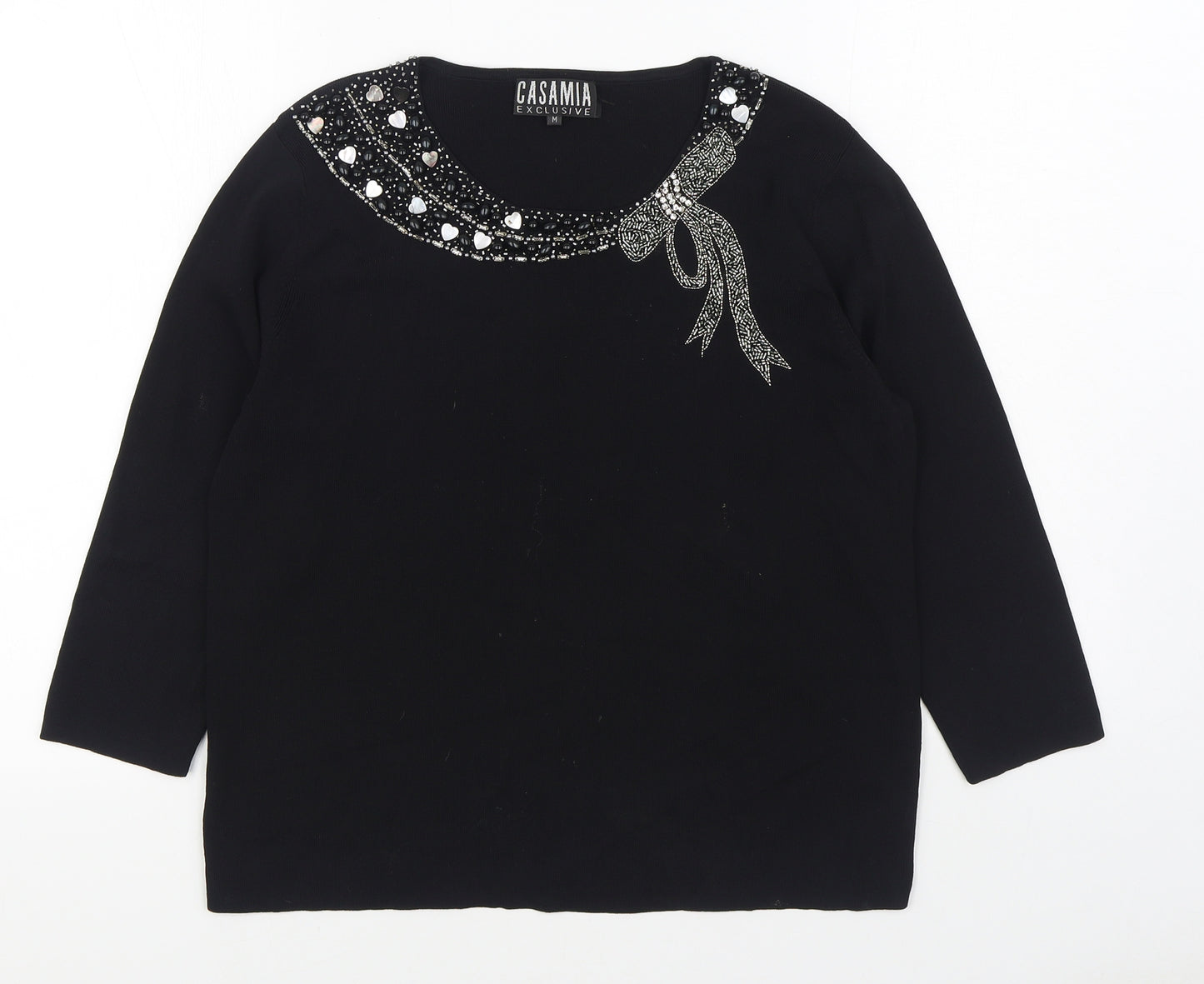Casamia Womens Black Scoop Neck  Viscose Pullover Jumper Size M