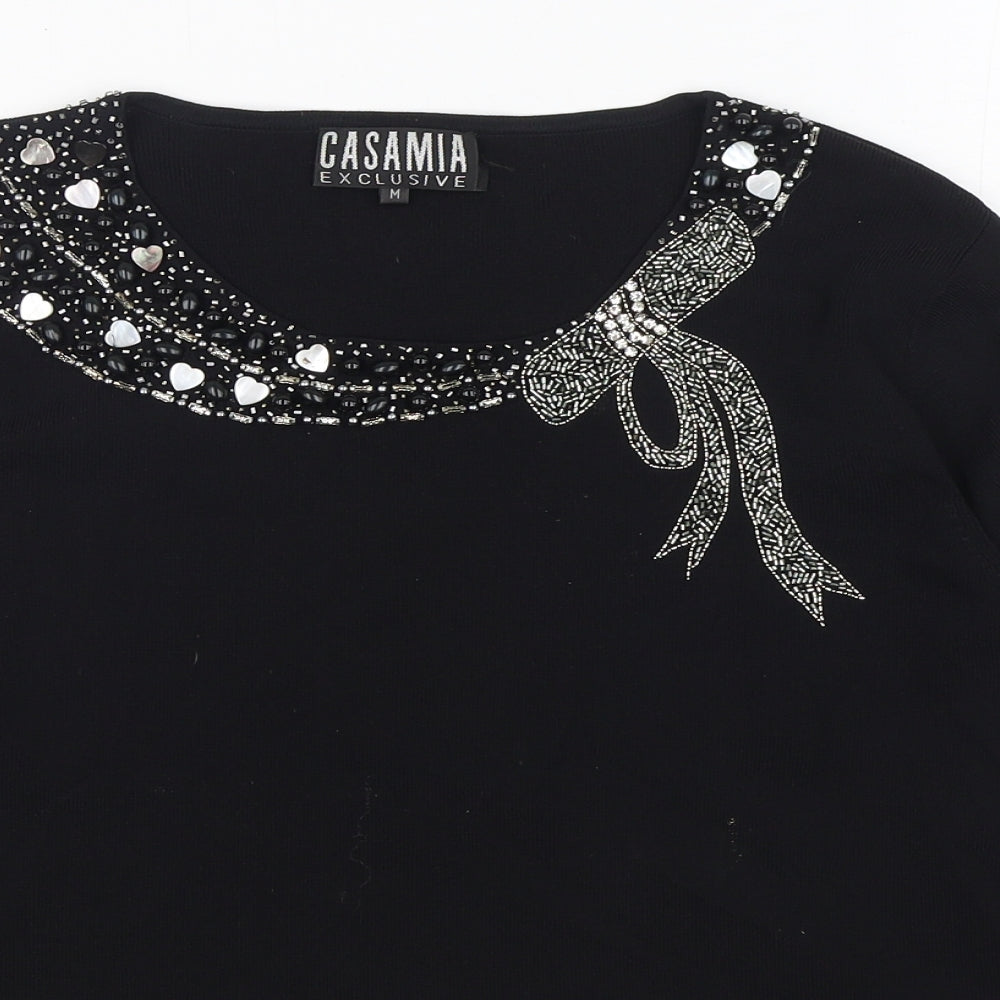 Casamia Womens Black Scoop Neck  Viscose Pullover Jumper Size M