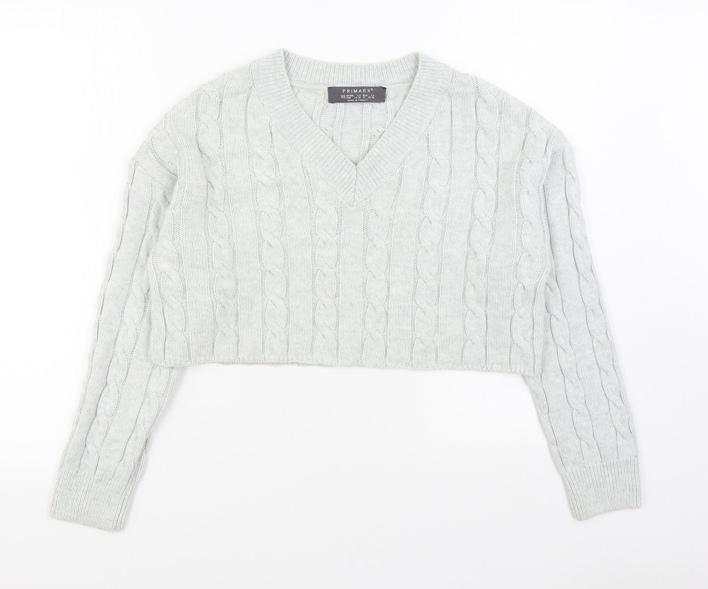 Primark Womens Grey V-Neck  Acrylic Pullover Jumper Size XS   - Cropped