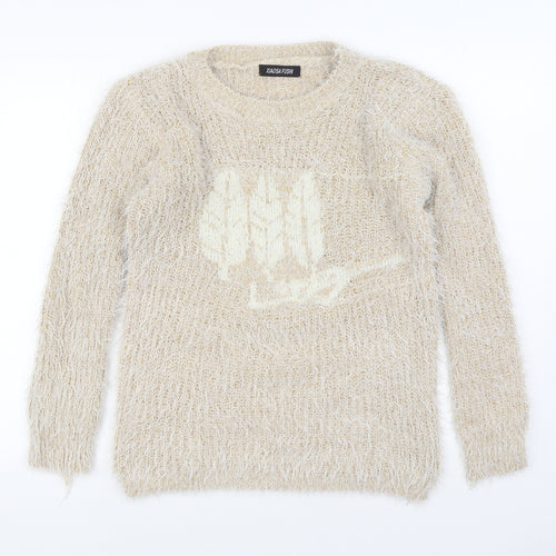 Xiaosa Fushi Womens Beige Round Neck  Cotton Pullover Jumper Size S