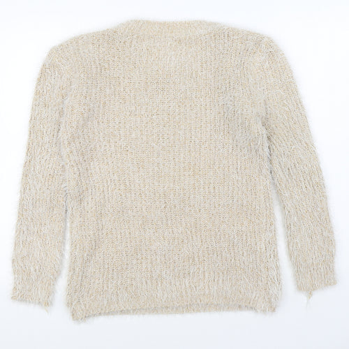 Xiaosa Fushi Womens Beige Round Neck  Cotton Pullover Jumper Size S