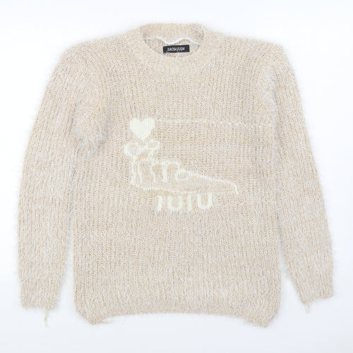 Xiaosa Fushi Womens Beige Round Neck  Cotton Pullover Jumper Size S