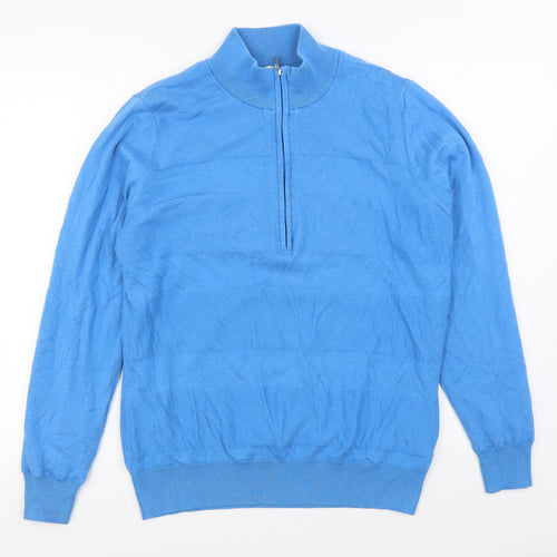 Greenland Womens Blue High Neck  Cotton Cardigan Jumper Size 16