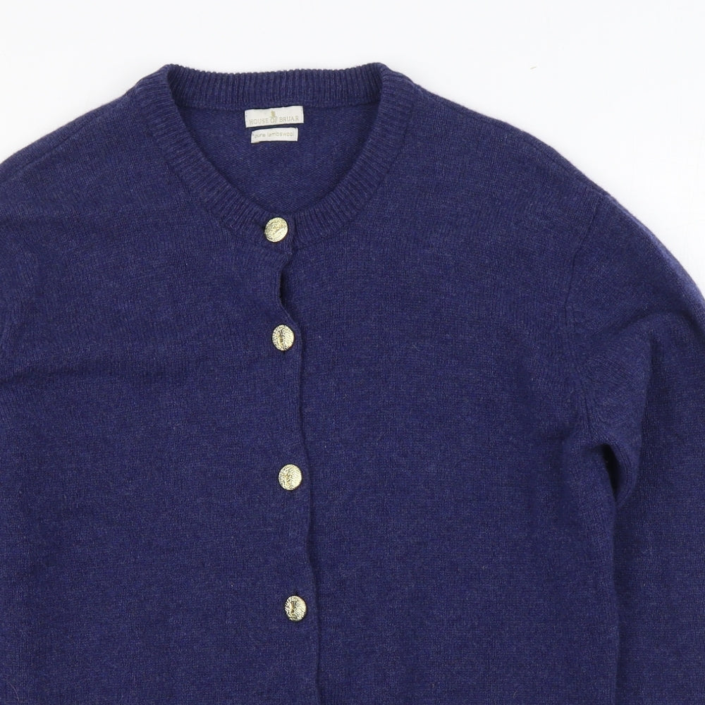 House of Bruar Womens Blue V-Neck  Wool Cardigan Jumper Size L
