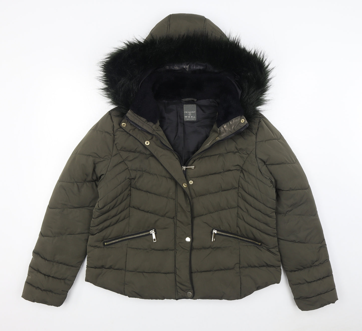 Primark Womens Green   Parka Coat Size L  Zip
