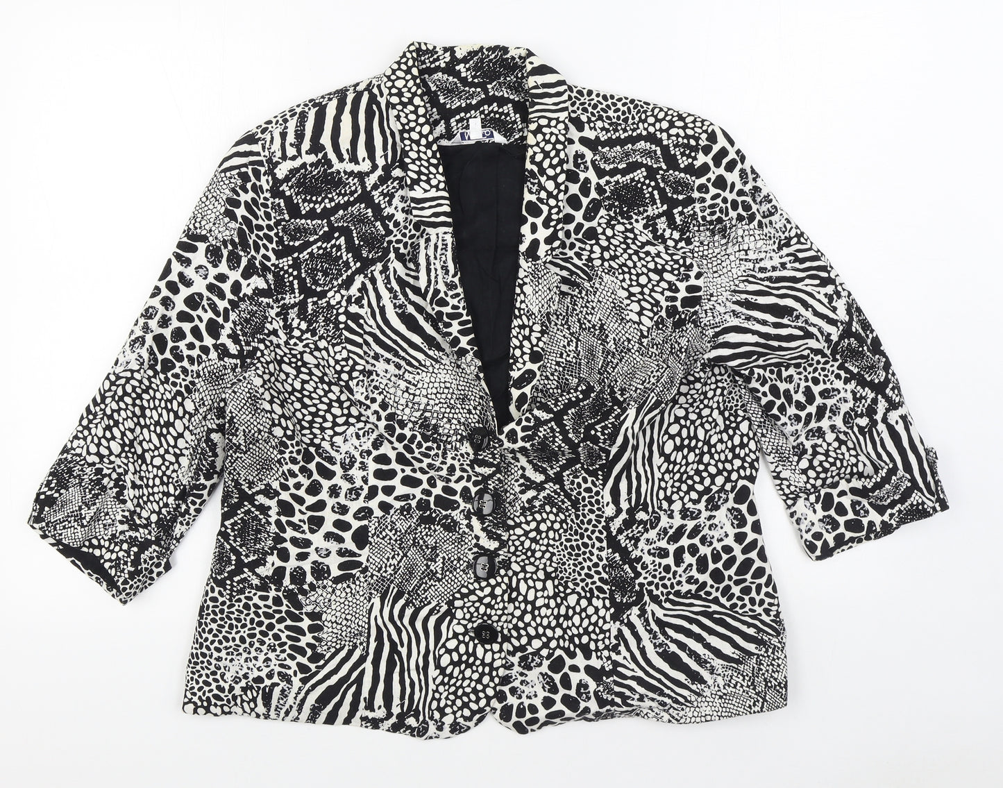 M&Co Womens Black Animal Print  Jacket Blazer Size 20  Button