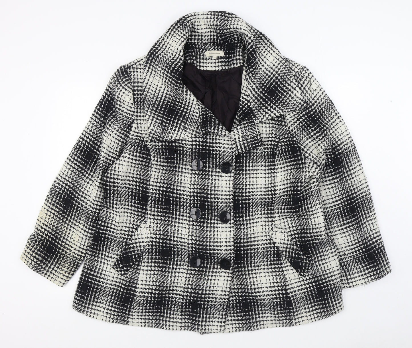 Debenhams Womens Black Plaid  Overcoat Coat Size 22  Button