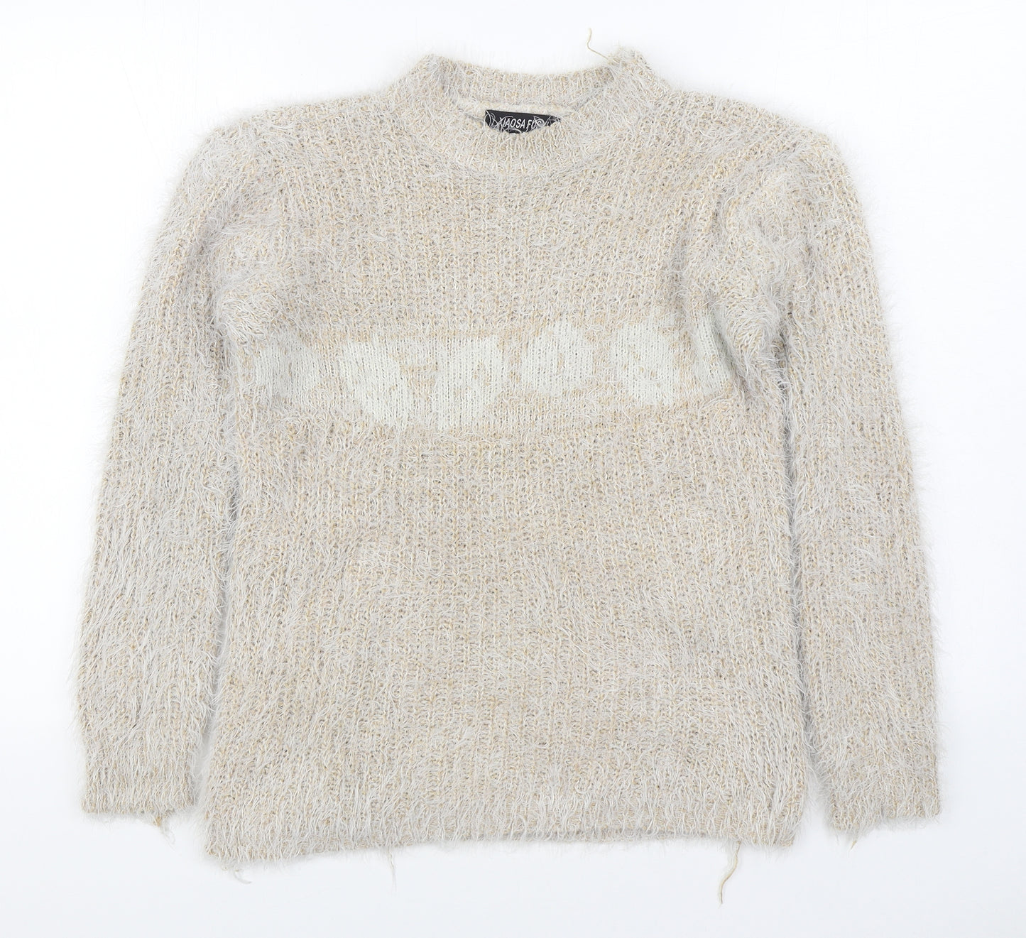 Xiaosa Fushi Womens Beige Round Neck  Cotton Pullover Jumper Size M