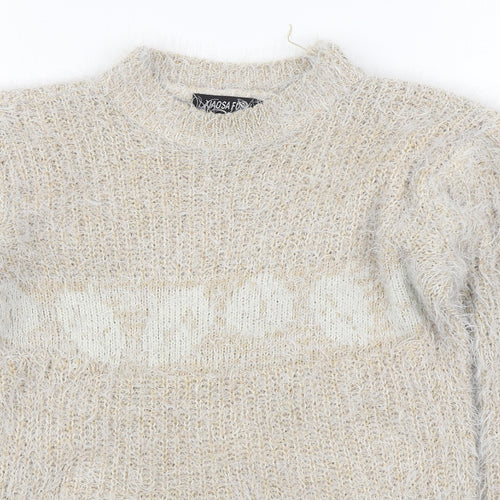 Xiaosa Fushi Womens Beige Round Neck  Cotton Pullover Jumper Size M