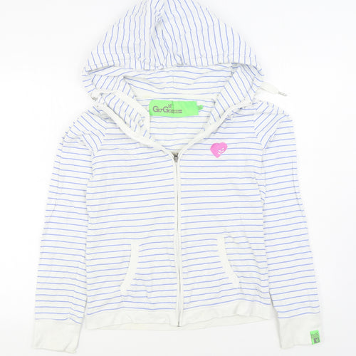 Gio Goi Womens White Striped 100% Cotton Full Zip Hoodie Size 14  Zip