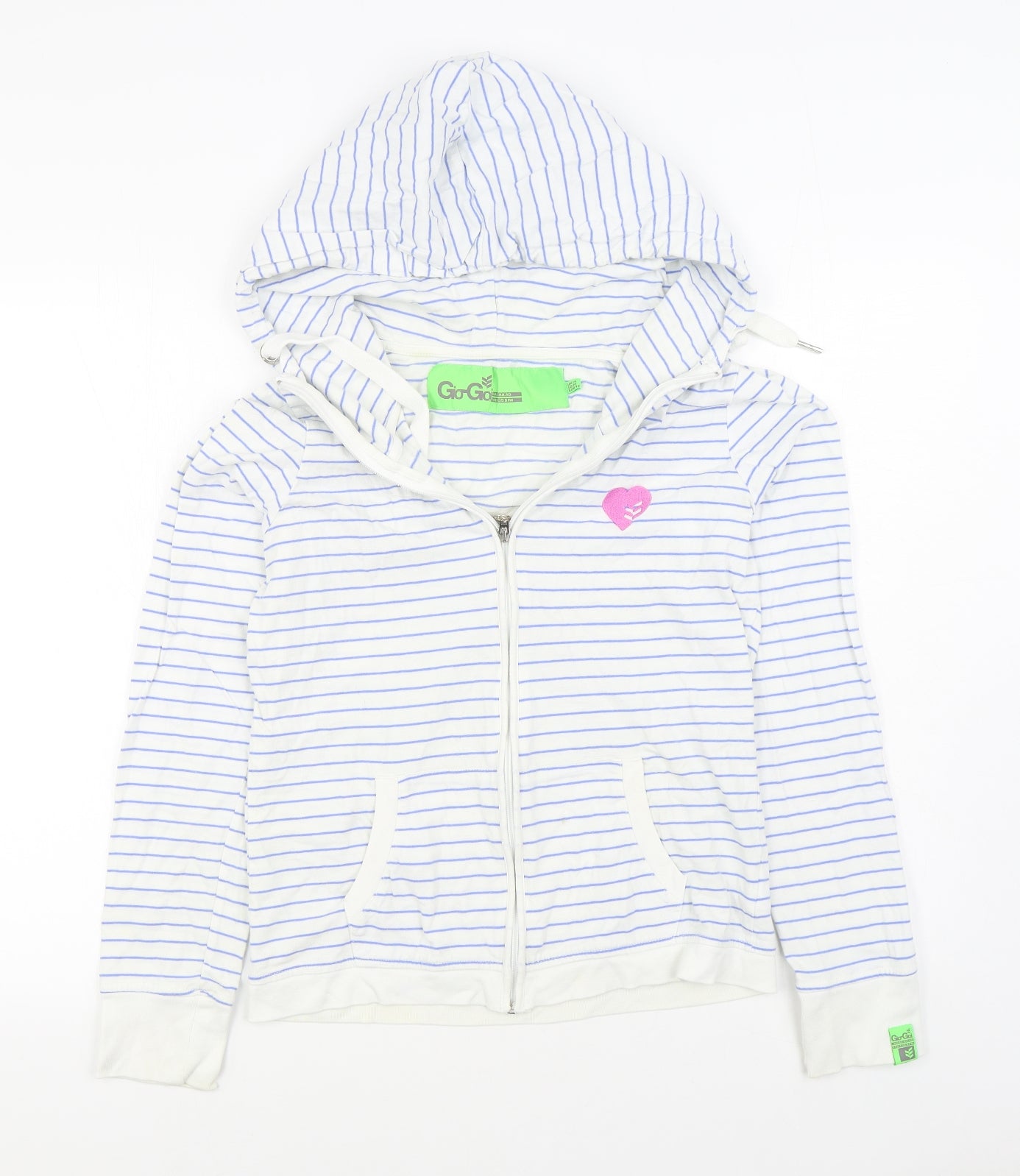Gio Goi Womens White Striped 100% Cotton Full Zip Hoodie Size 14  Zip