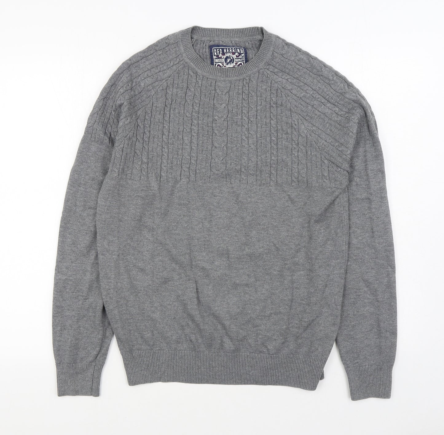 Red Herring Mens Grey Round Neck  Acrylic Pullover Jumper Size S